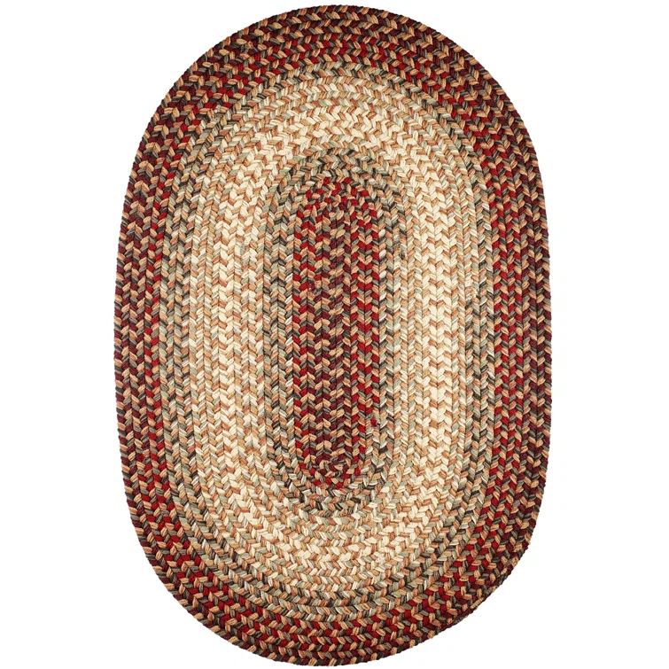 Handmade Oval Red and Beige Synthetic Braided Rug
