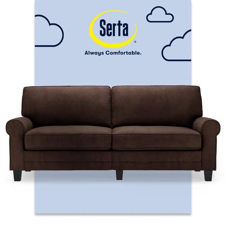 Rye Brown Velvet 78" Rolled Arm Sofa with Removable Cushions