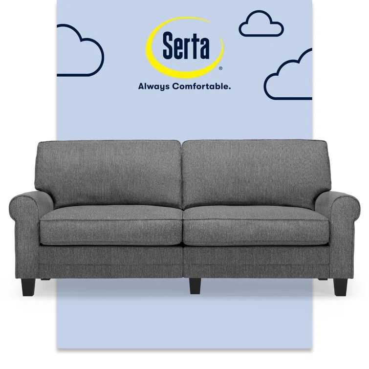 Copenhagen 78" Gray Microfiber Rolled Arm Sofa with Pillow Back