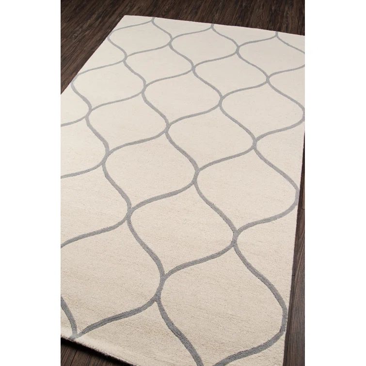 Ivory and Gray Hand-Tufted Wool Geometric Rug