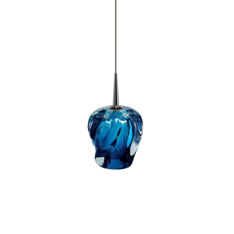 Matte Chrome and Blue Artisan Glass LED Pendant Light