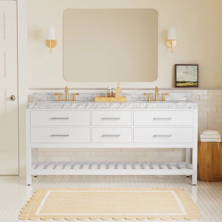 Elizabeth 72'' White Wood Bathroom Vanity Set