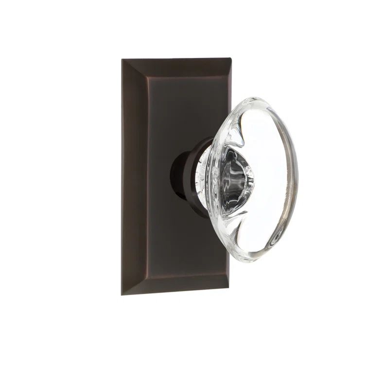 Timeless Bronze Studio Plate with Oval Clear Crystal Door Knob