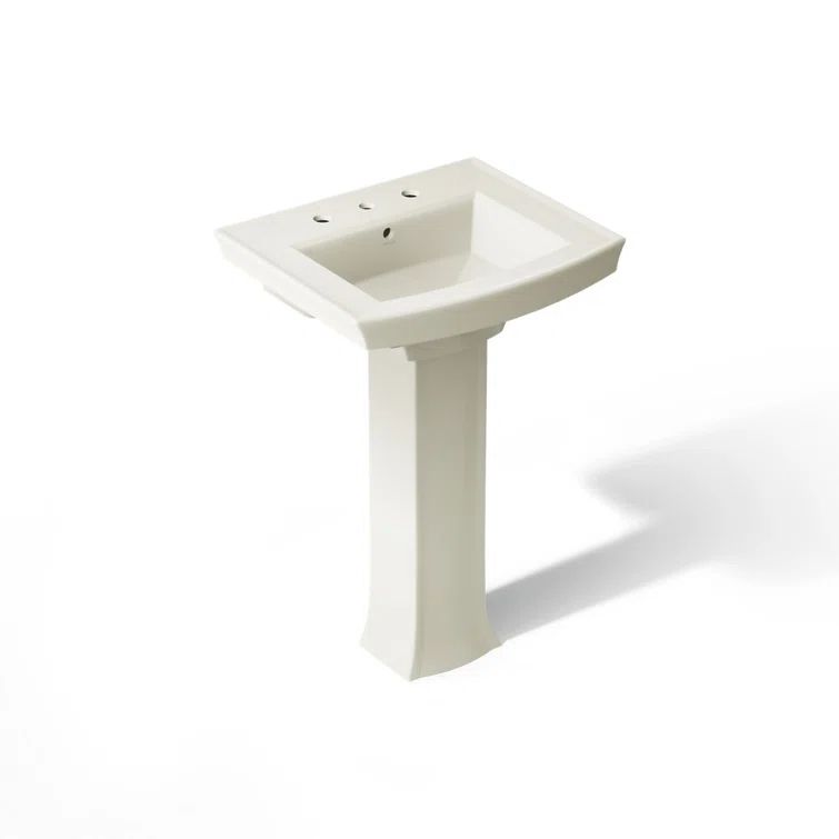Biscuit Ceramic Rectangular Pedestal Bathroom Sink