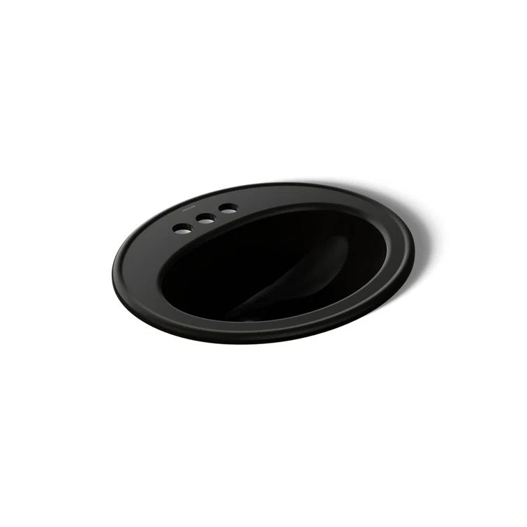Pennington Black Ceramic Oval Drop-In Bathroom Sink