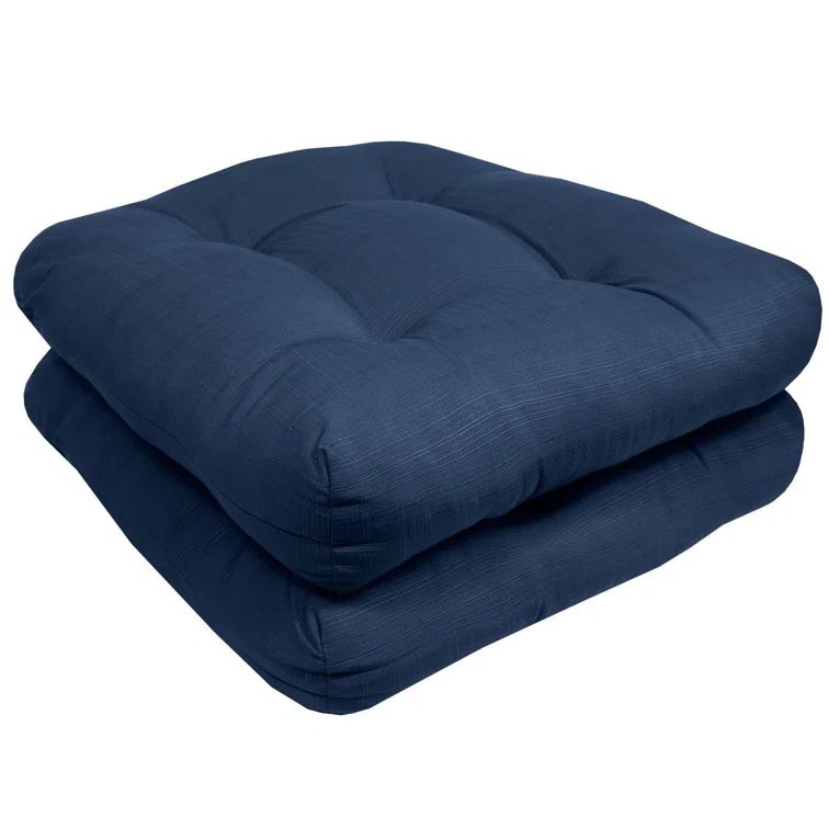 Navy Blue Tufted Polyester Indoor-Outdoor Chair Cushions, 19" x 19", 2 Pack