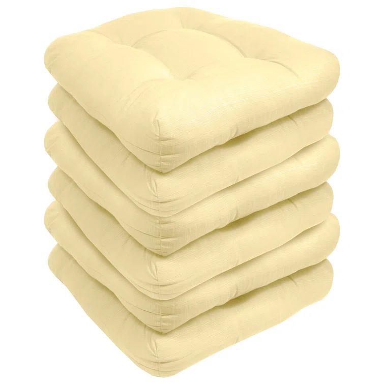 Yellow U-Shaped Tufted Polyester Patio Chair Cushions, 19" x 19", Set of 6