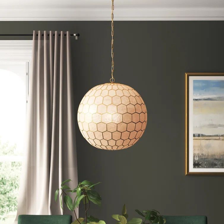 Antique Gold Capiz Honeycomb Globe Pendant Light, 20"