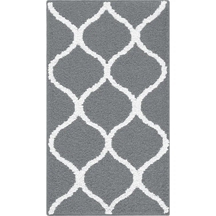 Gray and White Tufted Trellis Shag Rug for Kids
