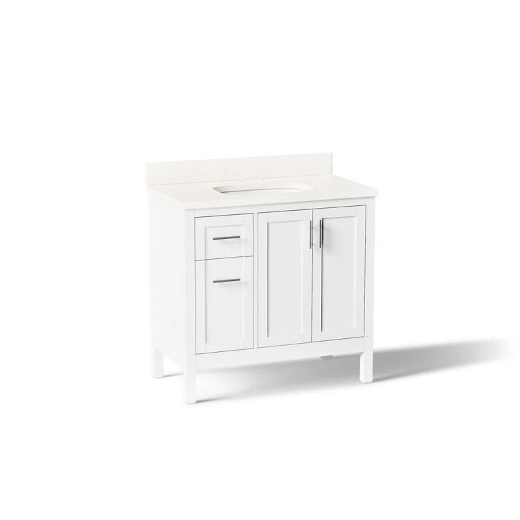 Hadron 37" White Freestanding Single Bathroom Vanity with Quartz Top
