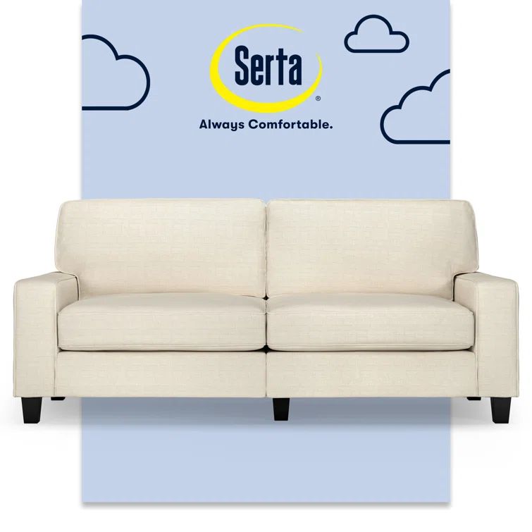 Serta Palisades Light Cream Linen Fabric Sofa with Removable Cushions