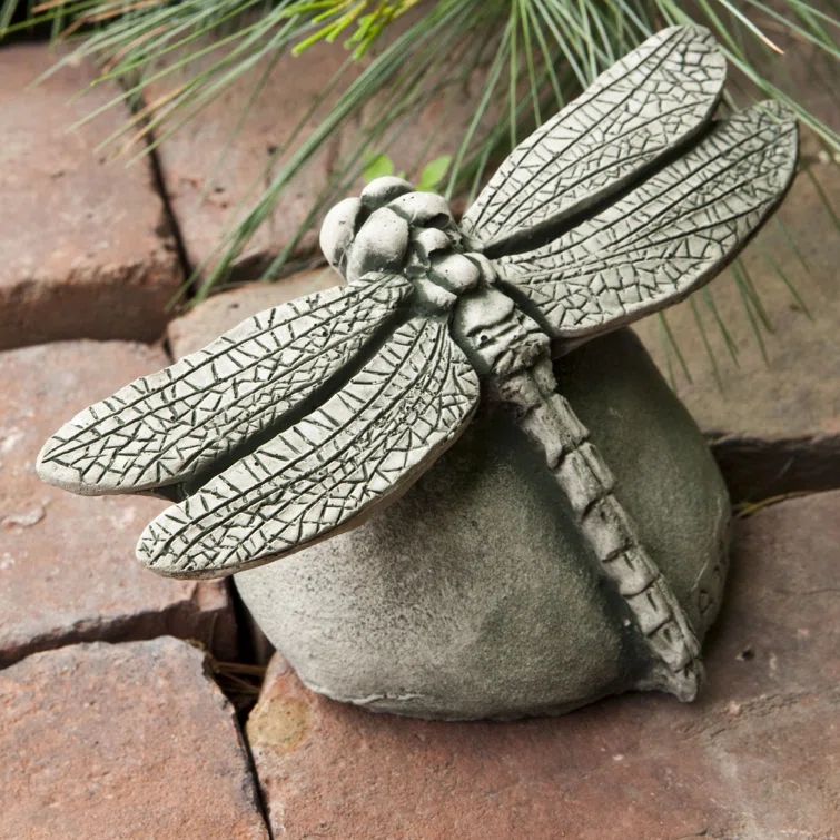 Alpine Stone Dragonfly Garden Statue on Rock