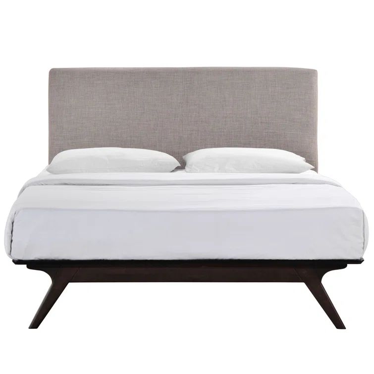 Tracy Full Cappuccino Gray Upholstered Wood Platform Bed