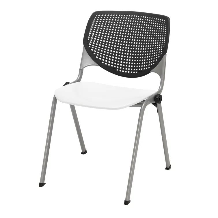 Kool Comfort Plus Black and White Vinyl Stack Chair with Metal Frame