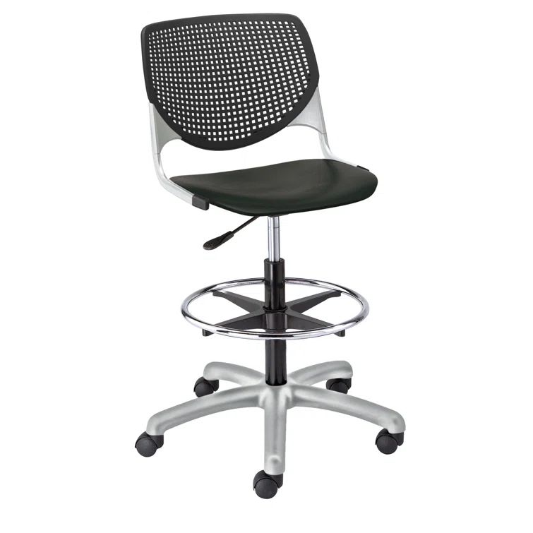 Kool Adjustable Black Metal Drafting Chair with Perforated Back