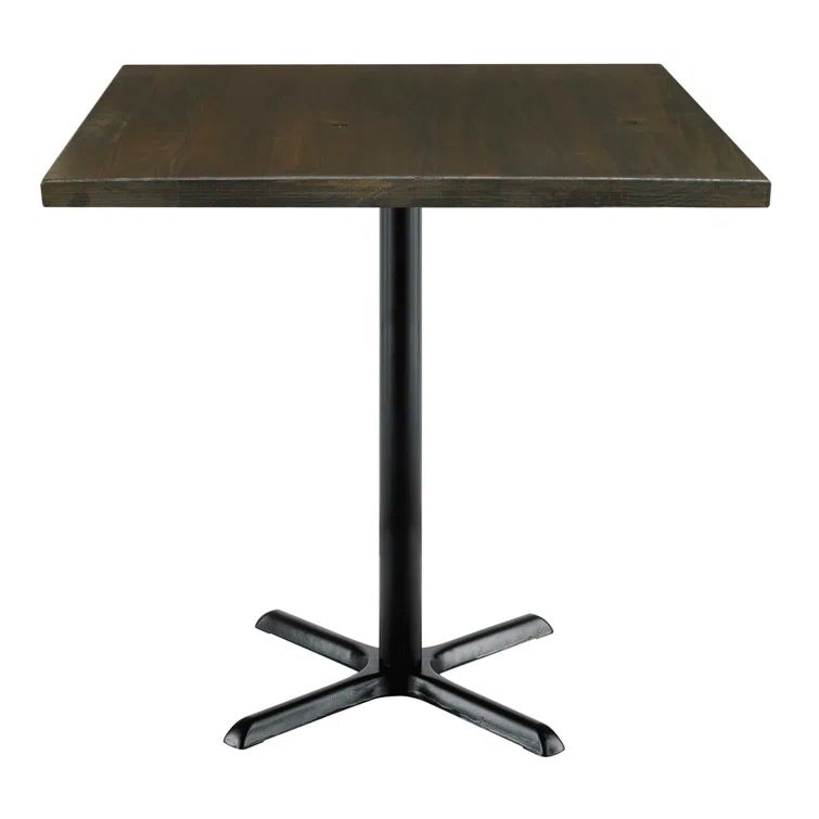 Espresso Square Poplar Wood Dining Table with Black Pedestal Base
