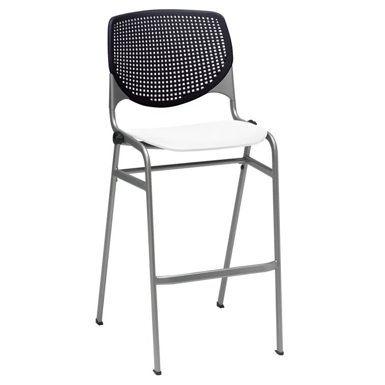 Adjustable Navy and White Kool Bar Stool with Wood, Metal, and Acrylic