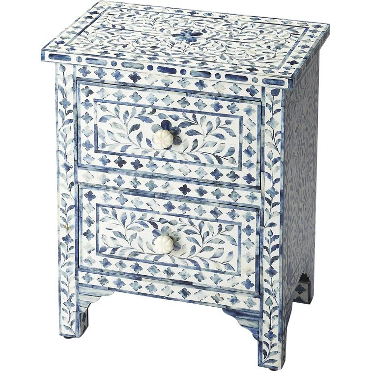 Vivienne Blue Bone Inlay 2-Drawer Accent Chest