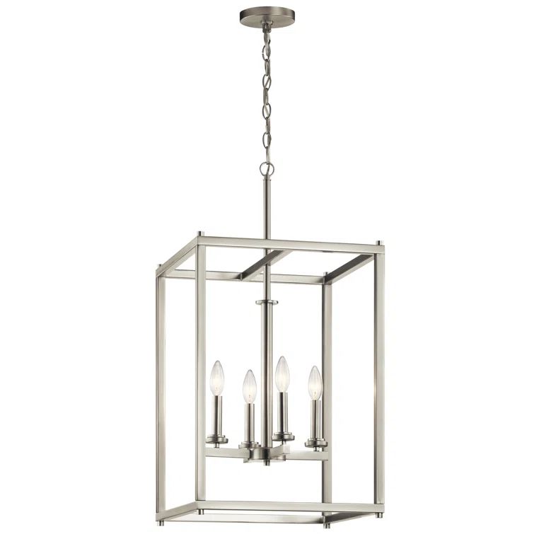 Elegant Brushed Nickel 16'' Square Ambient Chandelier with 4 Lights