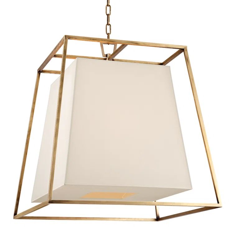 Elegant Aged Brass 6-Light Chandelier with White Faux Silk Shade