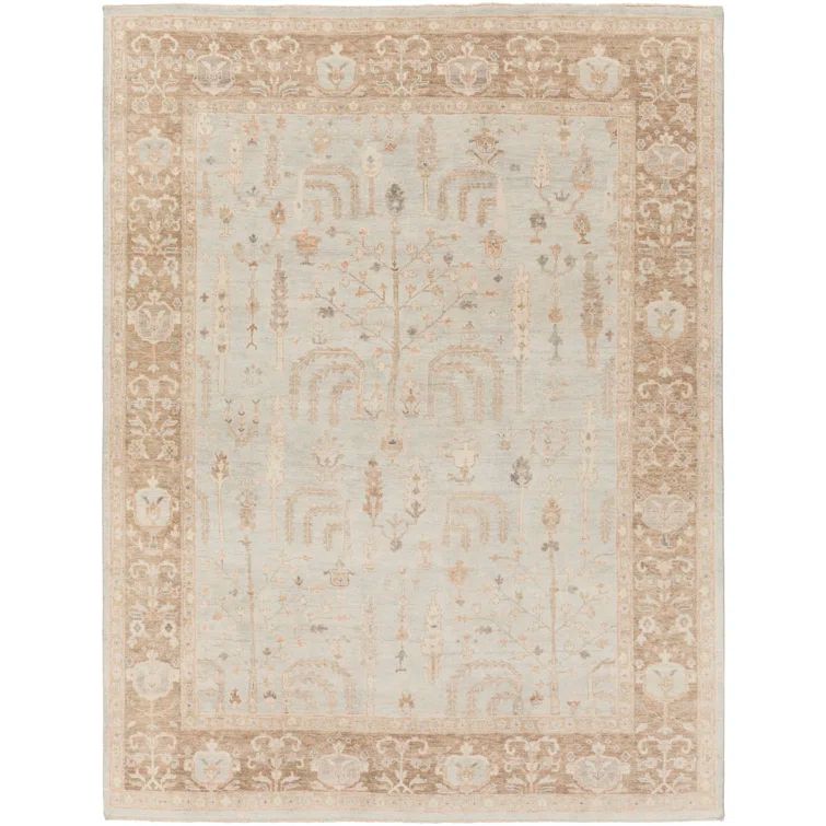 Gray Hand-Knotted Wool Rectangular 9' x 13' Area Rug