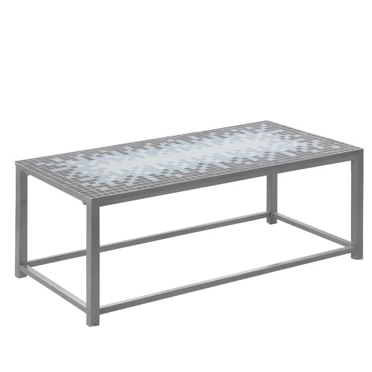 Elegant 42" Rectangular Metal Coffee Table with Grey Tile Top