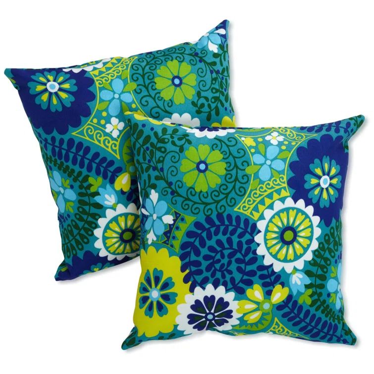 Luxury Azure Polyester Square Outdoor Throw Pillow Set