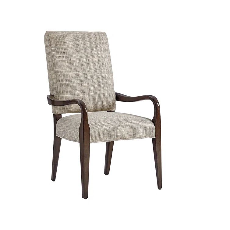 Gray Transitional Wood Upholstered Arm Chair