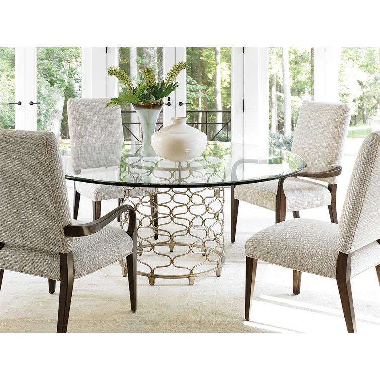 Contemporary 54" Silver Glass Round Dining Table