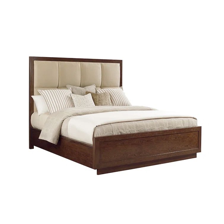 Casa Del Mar Contemporary Queen Upholstered Bed in Mocha Microfiber
