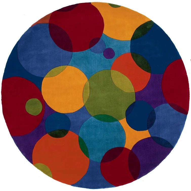Hand-Tufted Multicolor Wool Round Geometric Rug