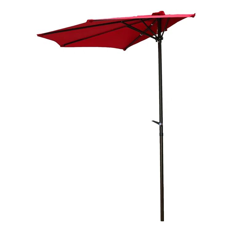 Ruby Red 9ft Half Round Outdoor Patio Umbrella with Crank