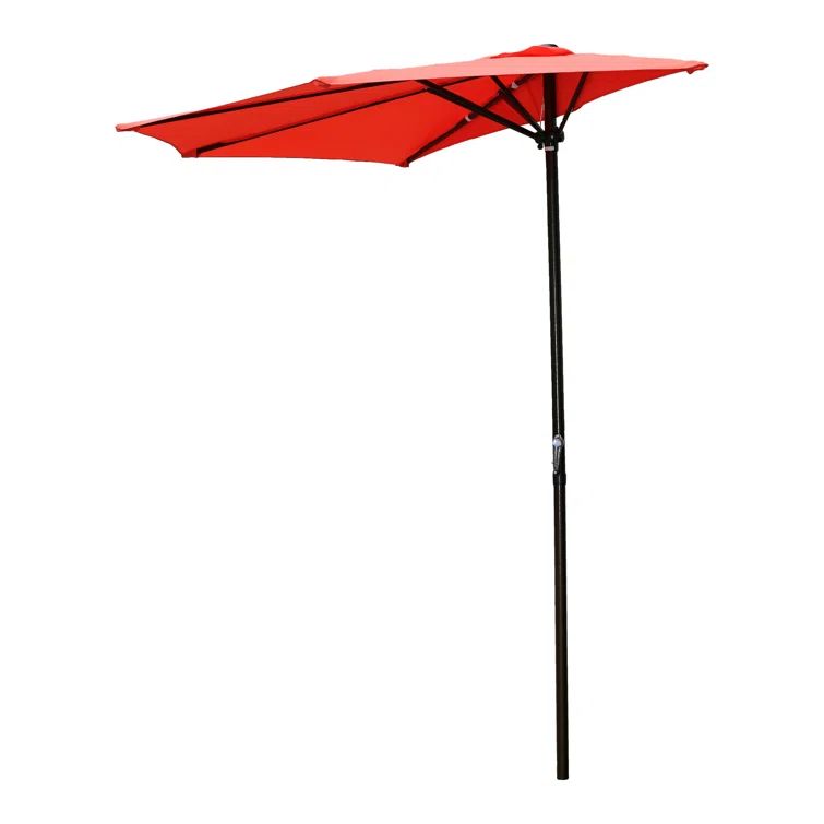 Tangerine Dream Half Market Umbrella with Dark Brown Aluminum Pole