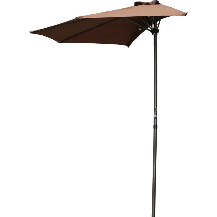 Chocolate Half-Round Polyester Patio Umbrella with Dark Brown Aluminum Pole