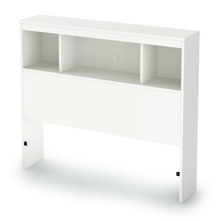 Twin White Wood Bookcase Headboard with Storage