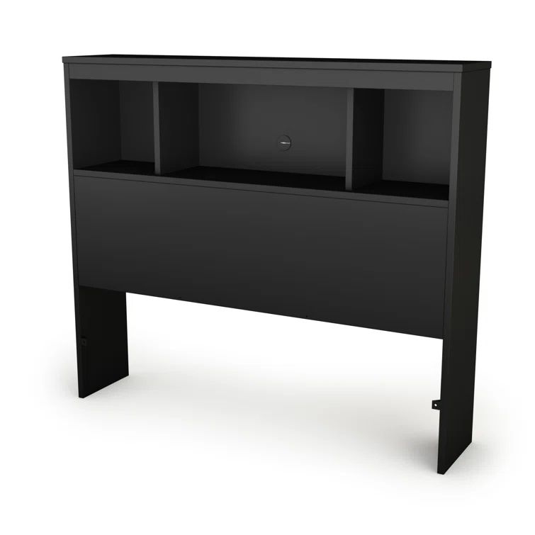 Pure Black Twin Upholstered Wood Bookcase Headboard with Storage