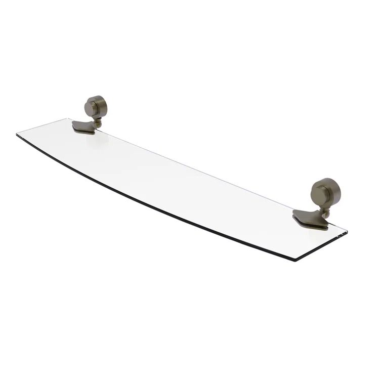 24" Clear Glass Wall Shelf with Antique Brass Brackets