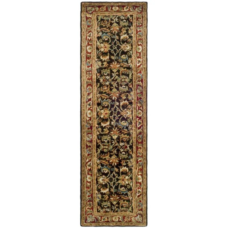 Handmade Dark Olive and Red Wool Tufted Area Rug