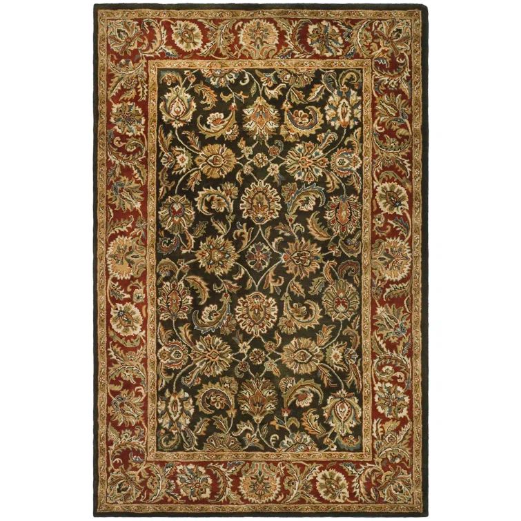 Hand-Tufted Dark Olive and Red Wool Area Rug