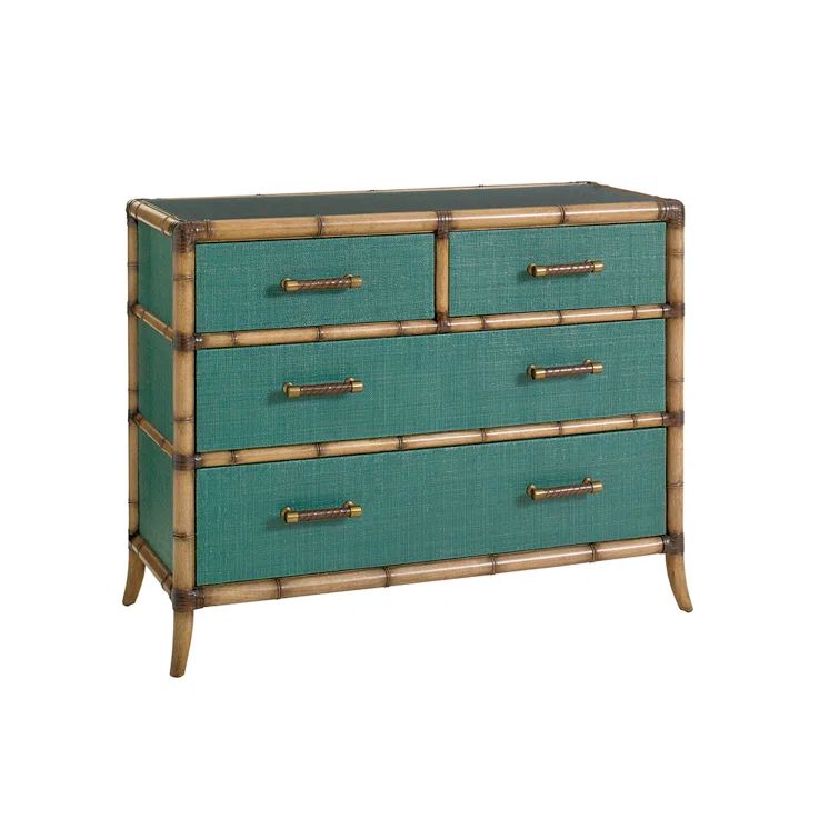 Pacific Teal 4-Drawer Chest with Leather-Wrapped Bamboo