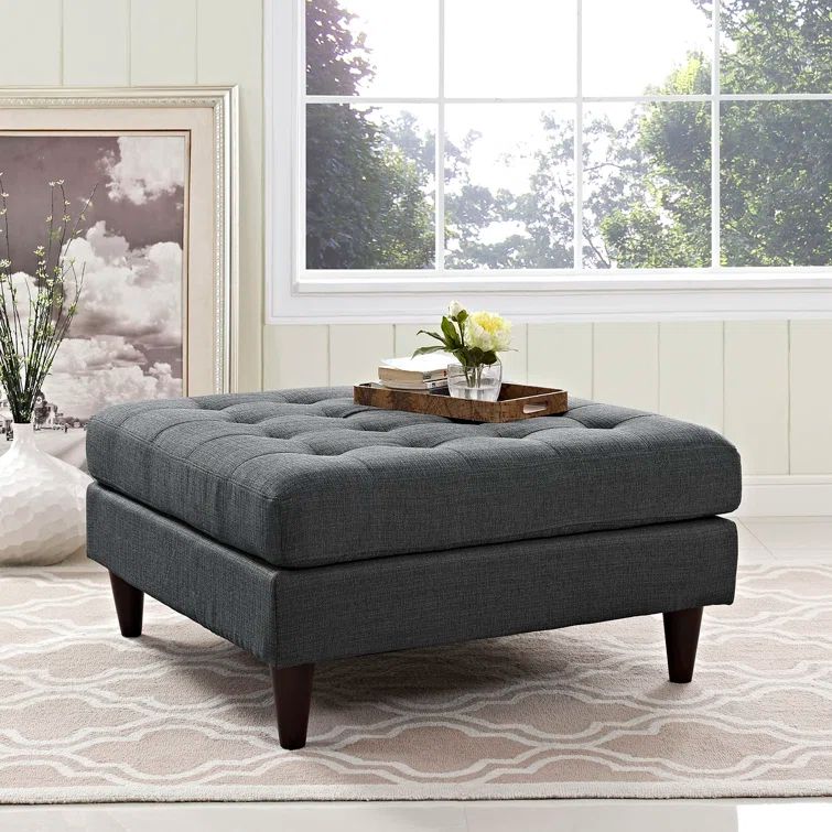 Granite Grey Tufted Cocktail Ottoman with Deeply Tufted Buttons