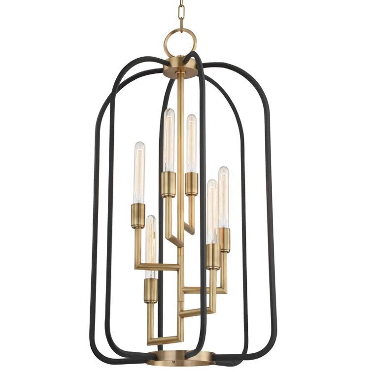 Mini Cage 6-Light Aged Brass Chandelier with Dimmable Vintage Design