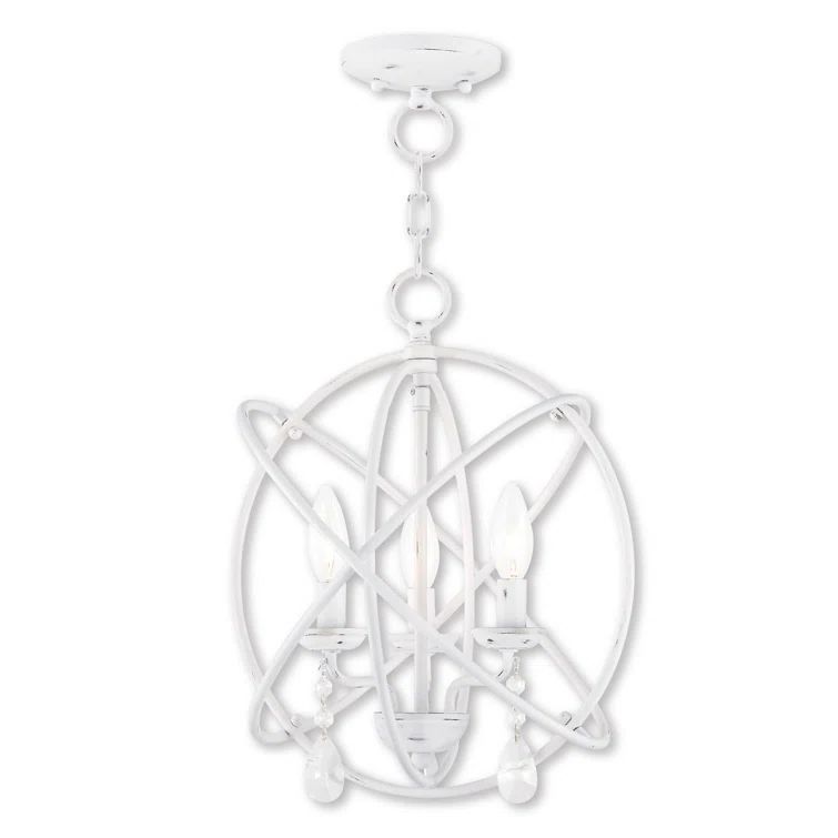 Antique White Mini 3-Light Orb Chandelier with Dangling Crystals