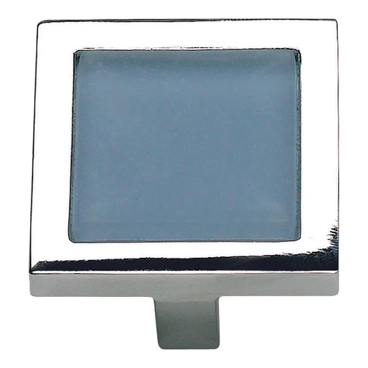 Polished Chrome Blue Square Knob with Mounting Hardware