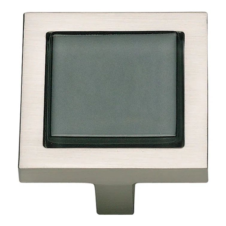 Brushed Nickel Square Knob with Black Glass Tile