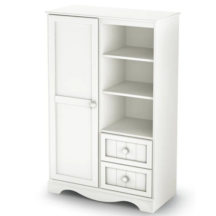 Savannah White Wooden Kids Armoire with Shelves and Drawers