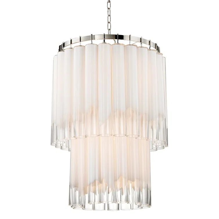 Elegant 9-Light Polished Nickel Island Pendant with Opal & Clear Glass