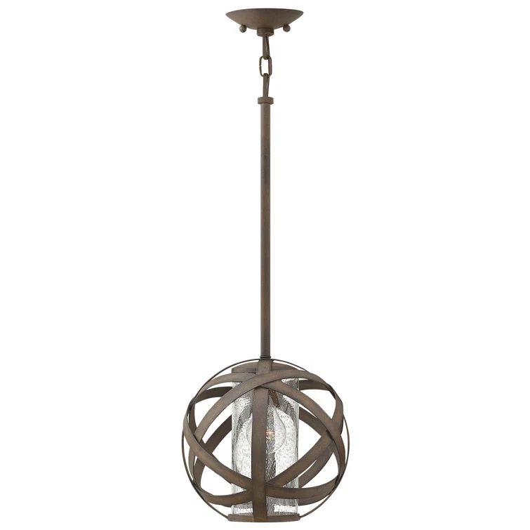 Carson Vintage Iron Globe Outdoor Pendant with Clear Seedy Glass