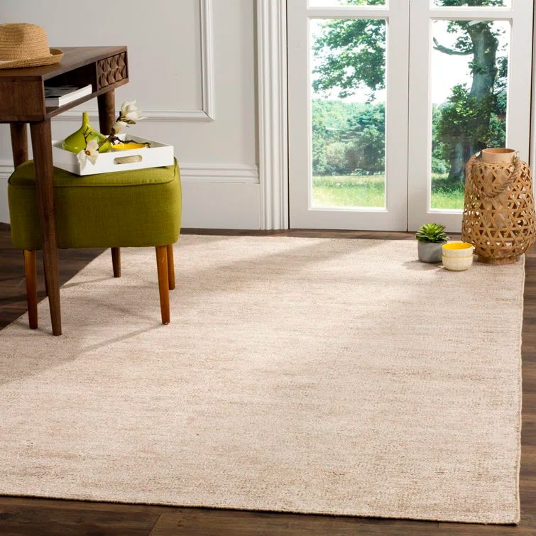 Hand-Knotted Beige Wool and Viscose 4' x 6' Area Rug