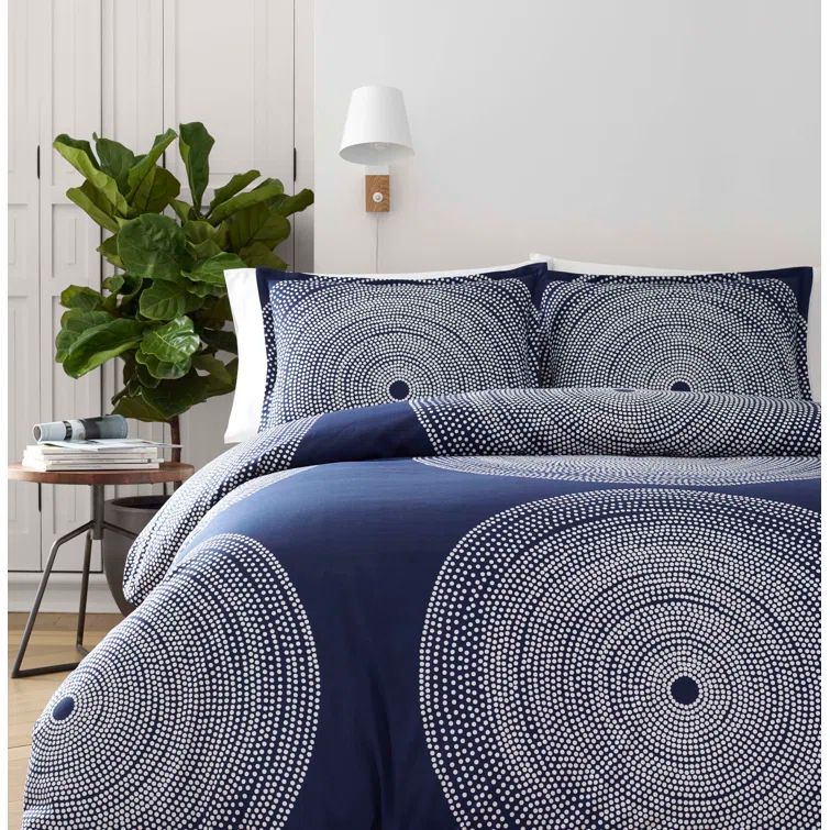 Fokus Navy and White Cotton Full/Queen Duvet Cover Set